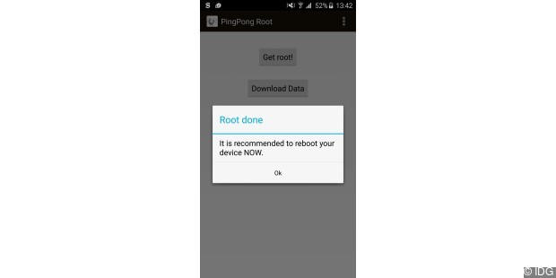 Install the Pingpong Root APK on the Galaxy S6 and tap “Get root!” - done!  The S6 is already rooted.