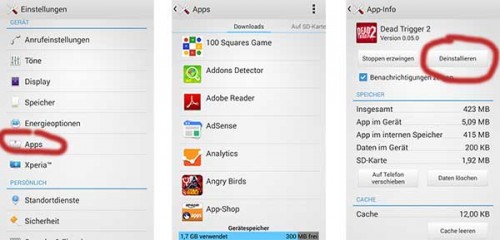 Uninstall apps using the Android settings