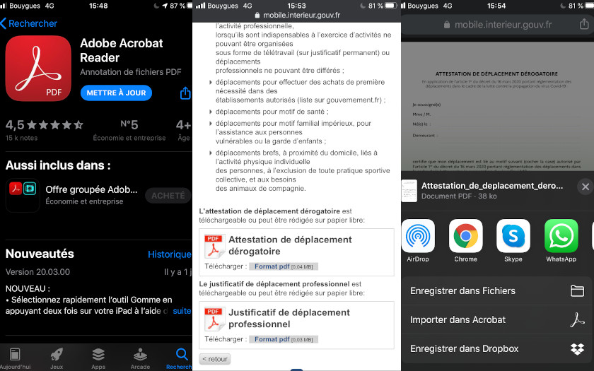 Adode Acrobat Reader to open and sign the compulsory exit certificate on iOS