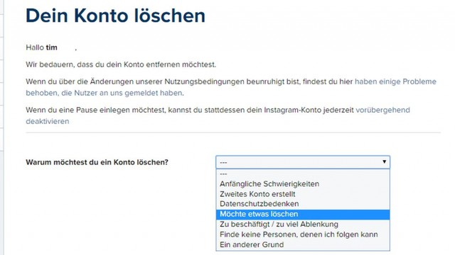 Permanently delete Instagram account (Image: screenshot)