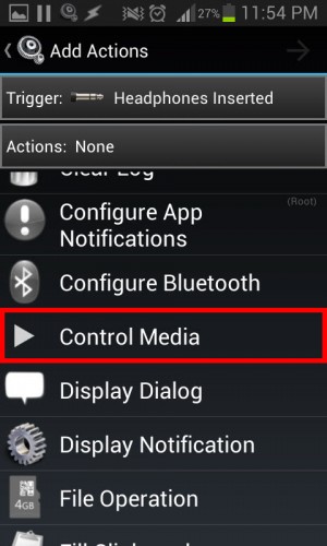 Actions MacroDroid Control media