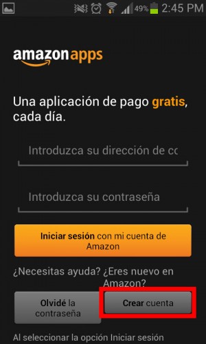 Create account on Amazon App Store