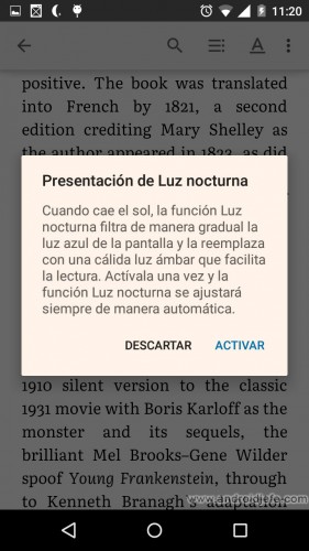activate night light on google play books