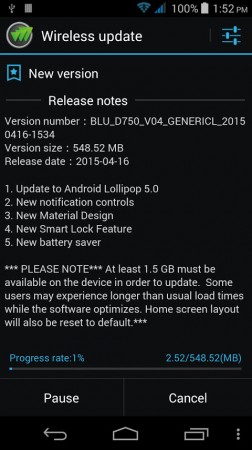 Lollipop 5.0 update for BLU Studio X