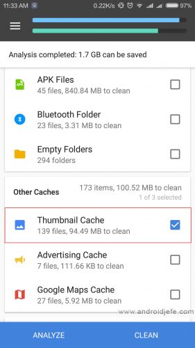 delete thumbnails android ccleaner