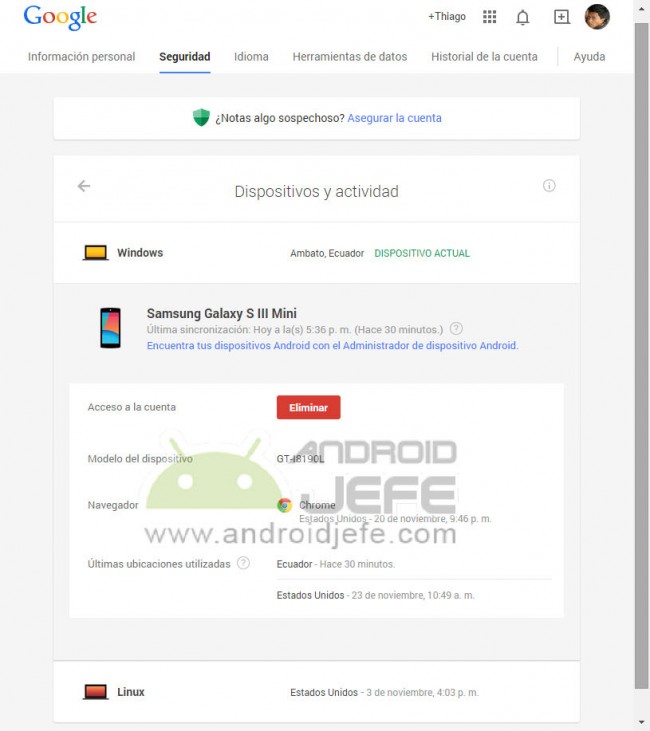 remove android devices google account
