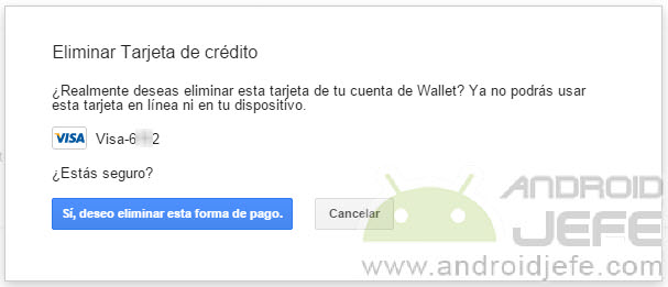 delete credit card android confirm