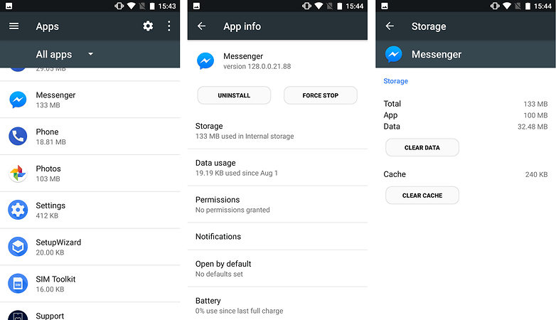 facebook messenger log out clear app data android