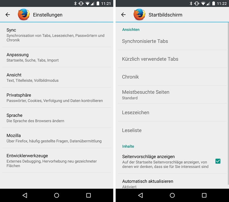 firefox android settings views