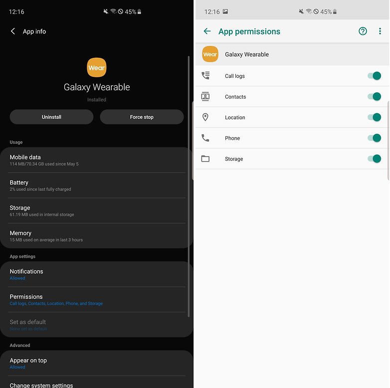 galaxy wearable app permissions