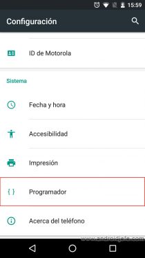 Android developer menu visible