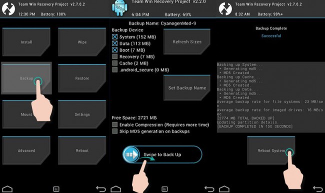 TWRP Nandroid Backup on a Samsung Galaxy S3 mini. Default parameters used.