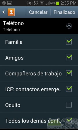 hide group android contacts