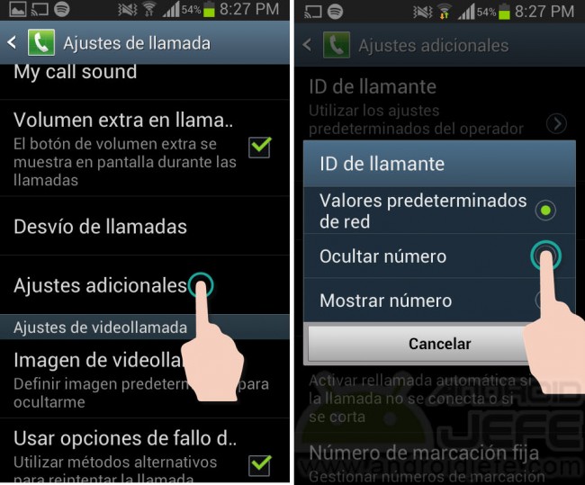 Hide outgoing caller ID on Samsung Galaxy S3 mini