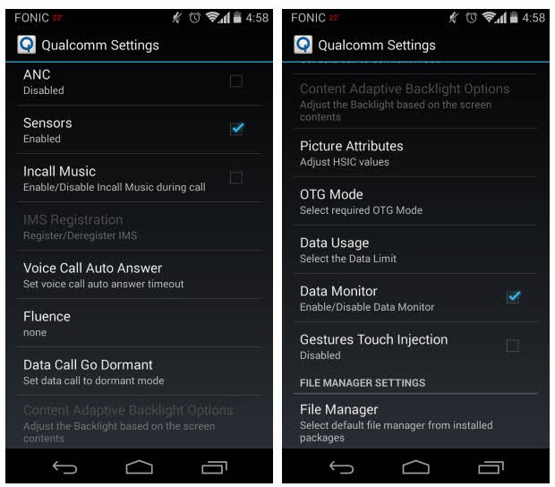 Hidden menu with advanced settings, available on Motorola Moto G, Moto E and Moto X