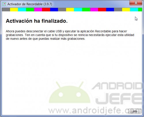Recordable activation completed successfully. You can now disconnect the mobile from the PC and use the application on the device.