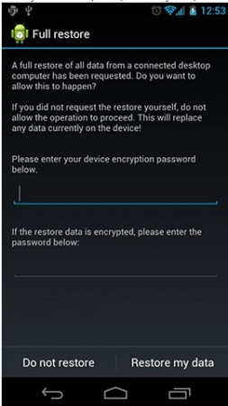 android backup from pc restore on android