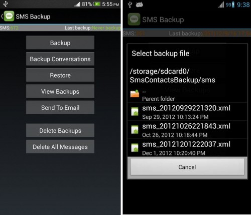 restore backup sms contacts calls