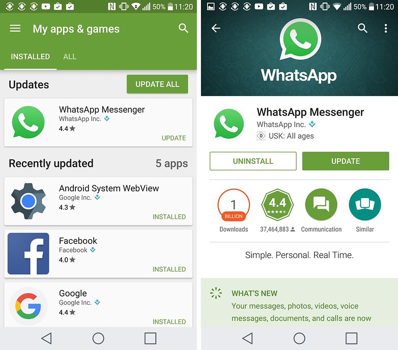 whatsapp update via play store