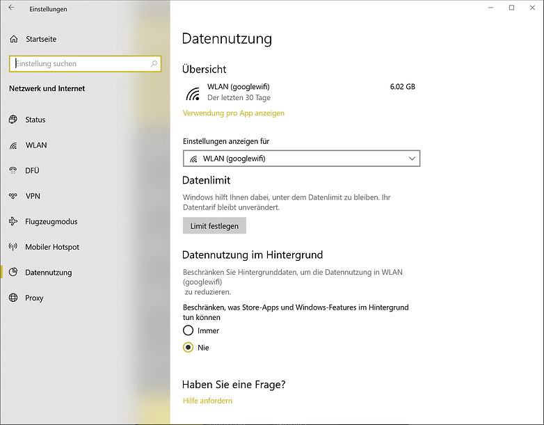 windows wifi data usage