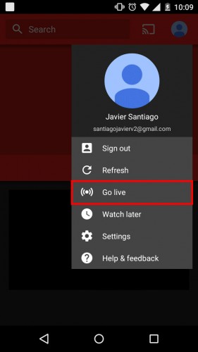 youtube gaming application record transmit screen android