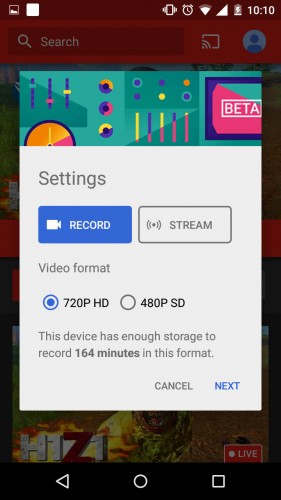 youtube gaming record stream android screen