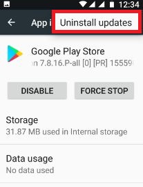 Uninstall the Google Play Store update to fix error code 481