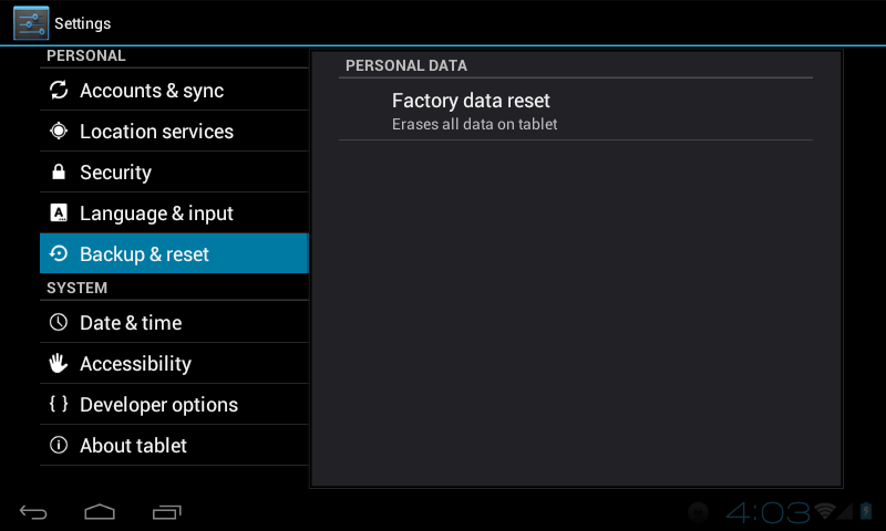 Factory data reset