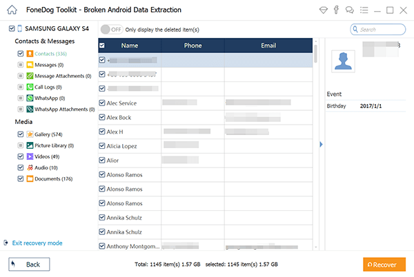 Select files to recover