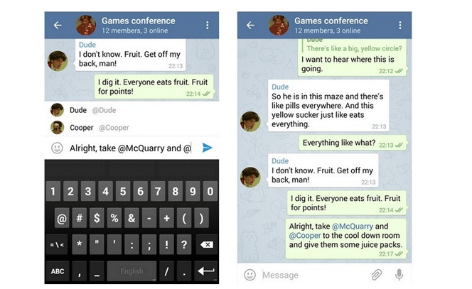 Telegram groups imitate Twitter and release mentions, responses and hashtags