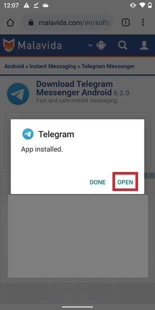 Open Telegram once it has been installed