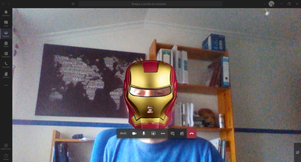 Applying an Iron Man filter from Snap Camera in a Teams video call