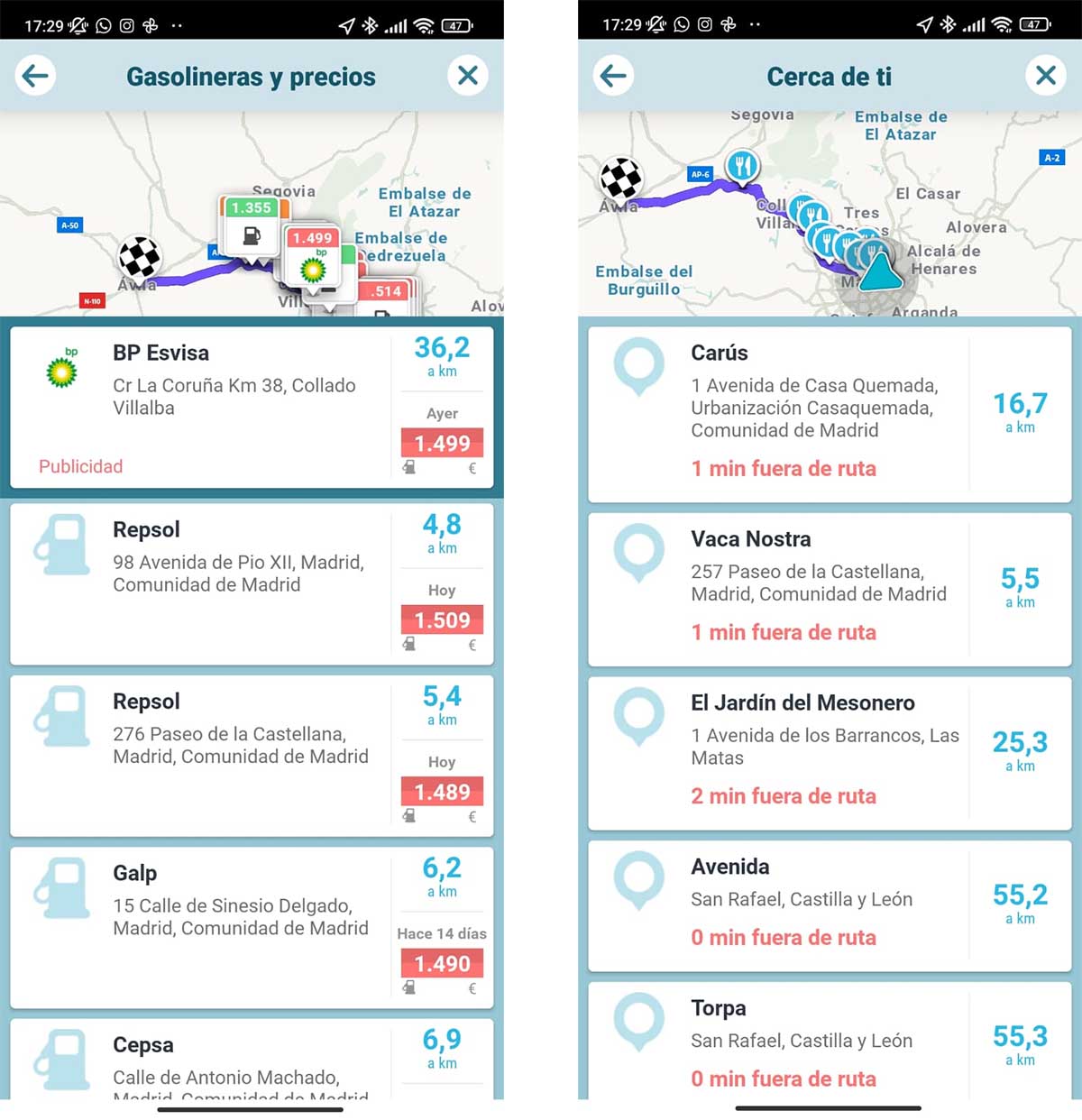 gas stations and restaurants in Waze