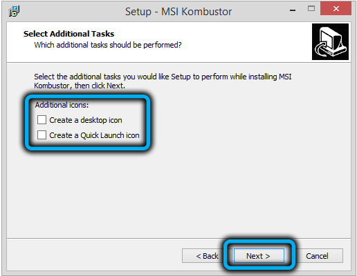 Create MSI Kombustor shortcut