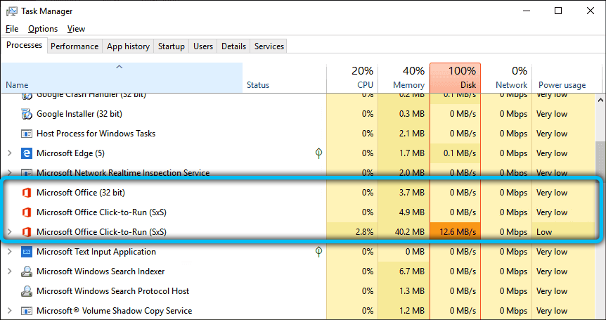 Microsoft Office Click-to-Run in Task Manager