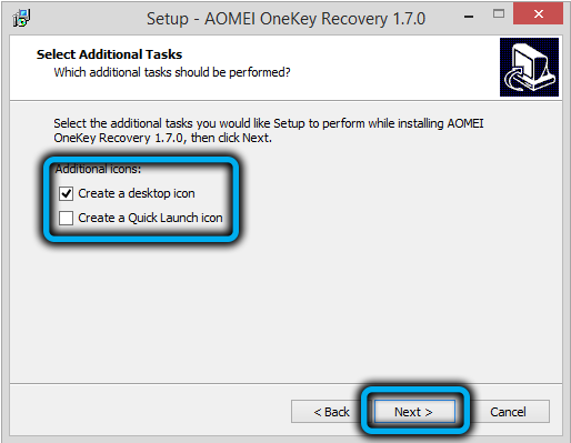 Create AOMEI OneKey Recovery Shortcut