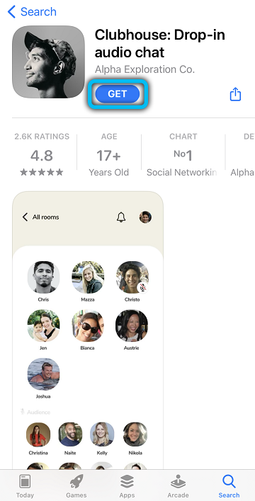 Установка приложения Clubhouse