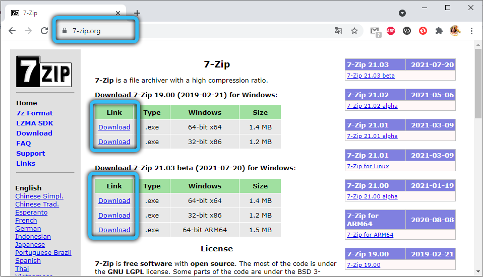 Downloading the 7ZIP installer