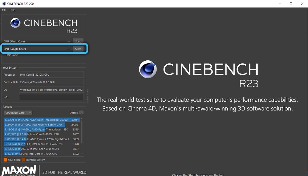 Testing Single Core in Cinebench