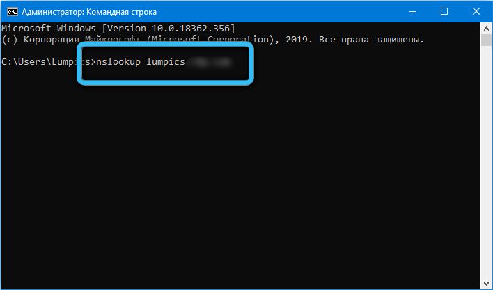 Entering the nslookup command