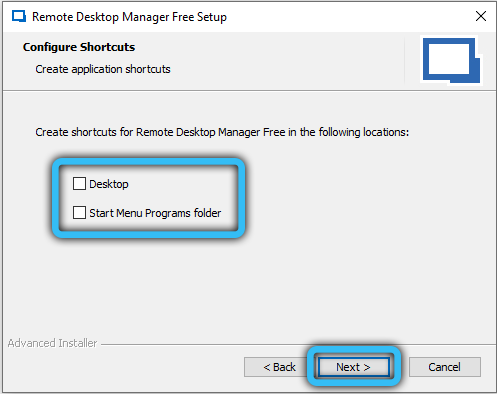 Remote Desktop Manager installation options