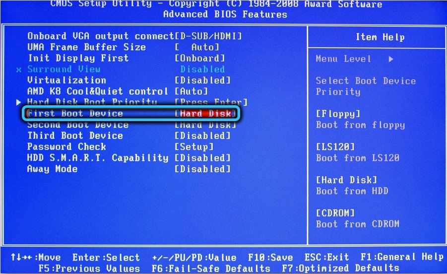 First Boot Device in BIOS