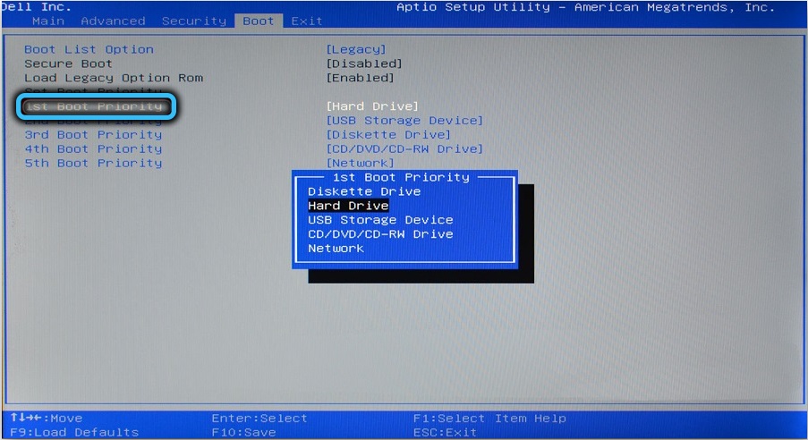 1st Boot Priority in BIOS