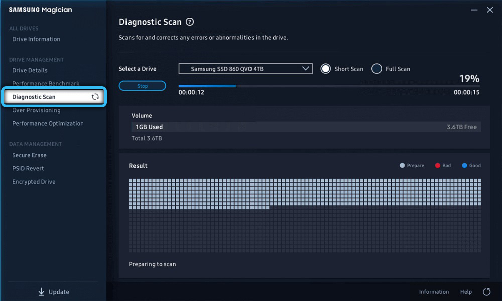 Diagnostic Scan at Samsung Magician