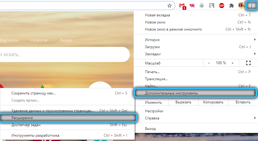 Go to extensions in Google Chrome