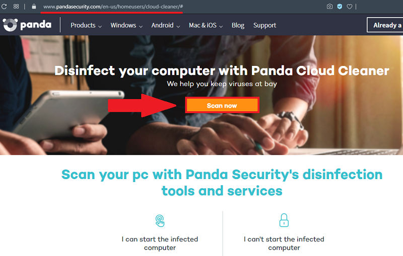 Scanning for viruses in Panda Cloud Cleaner