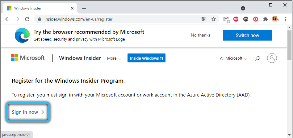 Login to your Windows Insider account