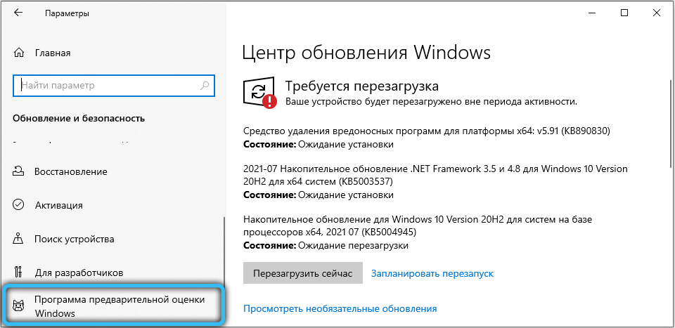 Windows Insider Program item