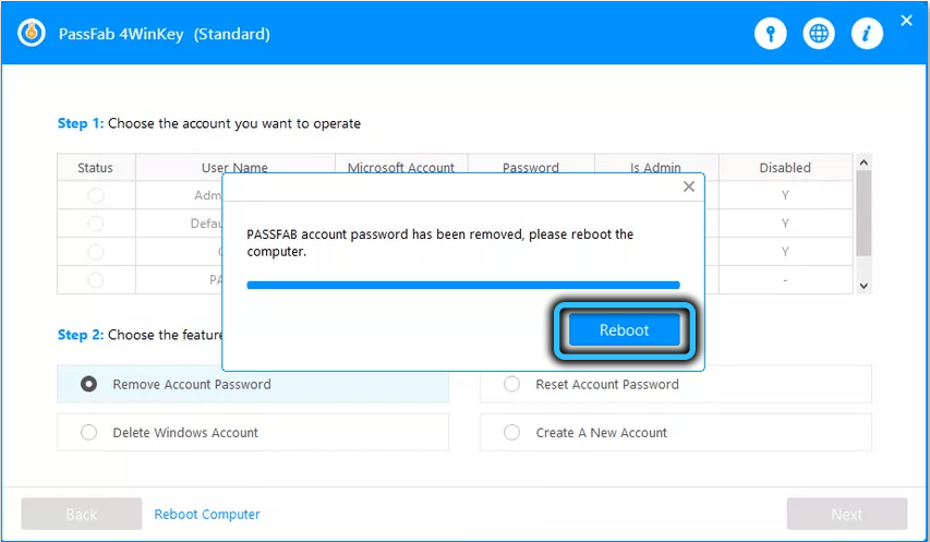 Removing a password in PassFab 4WinKey