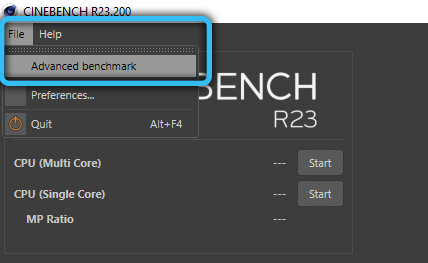 Advanced benchmark in Cinebench